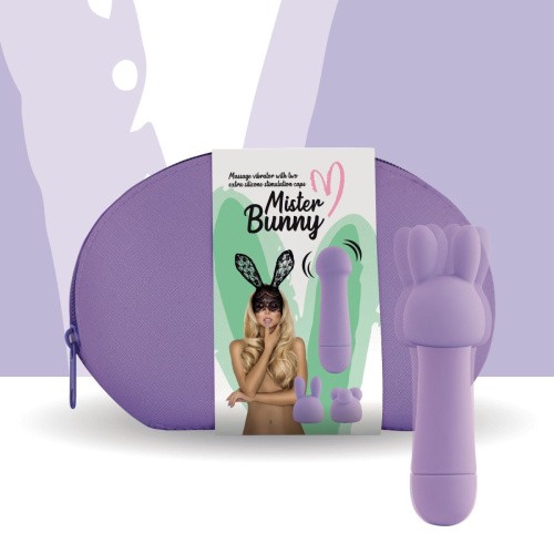 FeelzToys Mister Bunny - Мини-вибратор с двумя насадками, 13.5х3.5 см, (фиолетовый) - sex-shop.ua