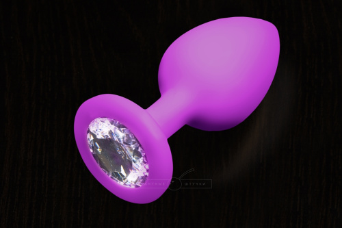 Пикантные Штучки - маленькая силиконовая анальная пробка с кристаллом, 7.5х3 см (фиолетовый) - sex-shop.ua