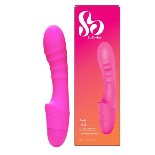 So Divine - Pash Ribbed G-spot Vibrator - Ребристый вибратор для точки G, 12.5х3.4 см (розовый) - sex-shop.ua