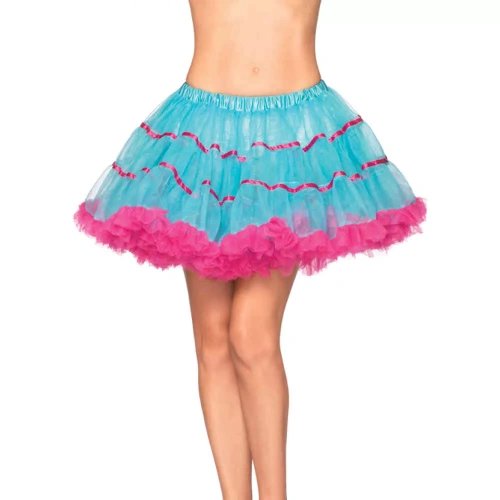 Leg Avenue Petticoat - Багатошарова атласна спідниця, One Size (бірюзовий з рожевим)
