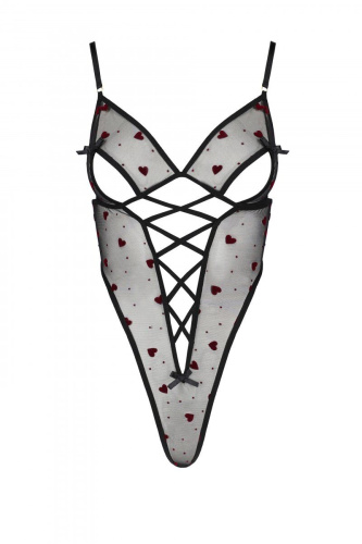 Passion Lovelia Body - соблазнительное боди с сердечками, S/M (чёрный)