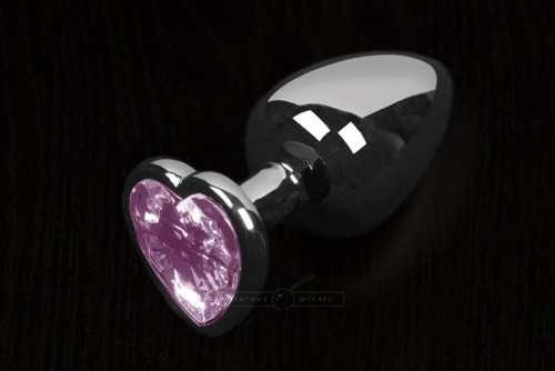Пікантні Штучки маленька срібляста анальна пробка з кристалом у вигляді серця, 6Х2,5 см (рожевий)