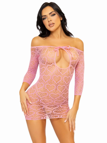 Leg Avenue-Heart net mini dress Pink - Сетчатое платье, OS (розовый) - sex-shop.ua