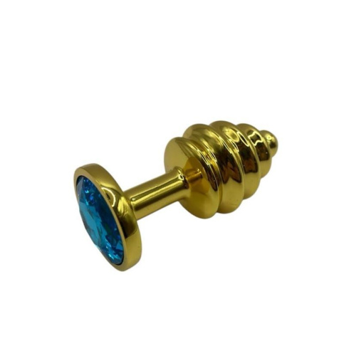 Металлическая анальная пробка с кристаллом Пикантные Штучки Gold Water Blue - размер S
