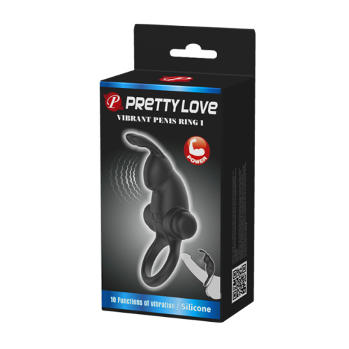 Pretty Love Vibro Penis Ring Rabbit I - Эрекционное кольцо с вибрацией, 11.3х2.8 см (черный)