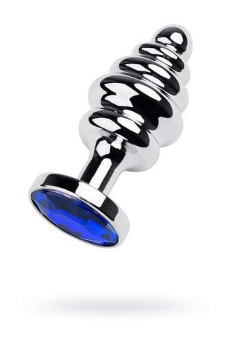Toyfa Metal Silver anal plug with blue gem - кручена срібляста анальна пробка з кристалом, 7.2х2.9 см (синій) - купити в Україні | Секс шоп SEX-SHOP.ua