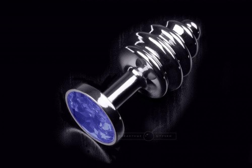 Пікантні Штучки - Кручена срібляста анальна пробка маленька, 7,5х2,7 см (синій)