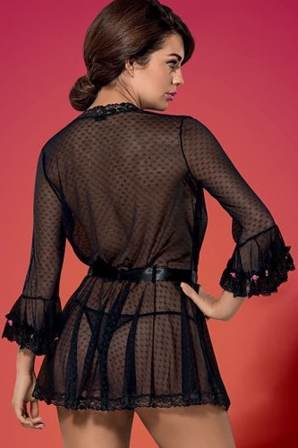 Obsessive Piccorosa robe - сексуальный пеньюар с кружевом, S/M (чёрный)