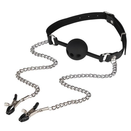 Кляп с зажимами для сосков Wild Play Mouth Gag With Nipple Clamps C15