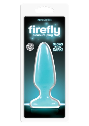 NS Novelties Firefly Pleasure Plug Medium - анальная пробка светящаяся в темноте, 12,7х3,8 см (голубой) - sex-shop.ua