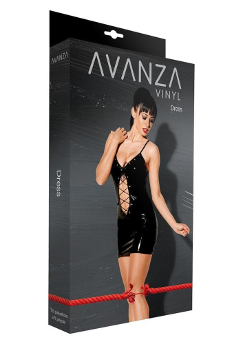 Avanza - Черное лакированное платье со шнуровкой, L - sex-shop.ua