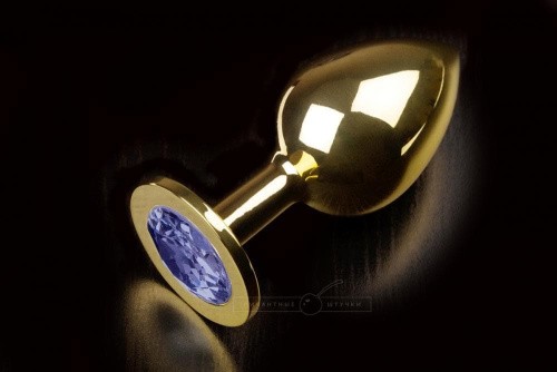 Пикантные Штучки - Большая золотистая анальная пробка с закругленным кончиком, 9х4 см (синий) - sex-shop.ua