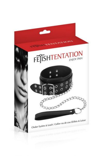 Fetish Tentation Eyalets and Leash - ошейник широкий с поводком