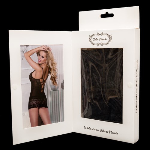 Коротенькая кружевная сорочка и трусики - Dolce Piccante (черный) - sex-shop.ua