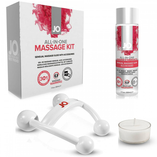 System JO All-In-One Massage Gift Set - набор для массажа: разогревающий гель, массажер и свеча - sex-shop.ua