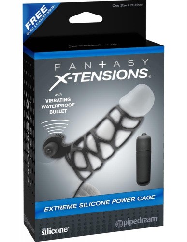 Pipedream FX Extreme Silicone Power Cage - вибронасадка, 12х3.3 см (черный)