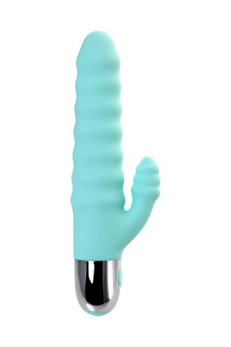 Flovetta Flax - Рельефный вибратор с клиторальной стимуляцией, 11х3 см (бирюзовый)