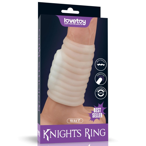 LoveToy Vibrating Wave Knights Ring - вібронасадка на член, 10 см (білий)