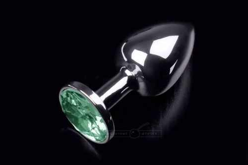 Пикантные Штучки - Малая серебристая анальная пробка с кристаллом, 7,5х2,5 см (зеленый) - sex-shop.ua