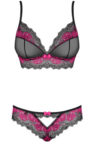 Obsessive Tulia set - сексуальный комплект, S/M (чёрный с розовым)