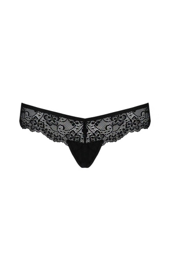 Passion Naja Thong кружевные трусики-танга с атласным бантиком, S/M (чёрный)