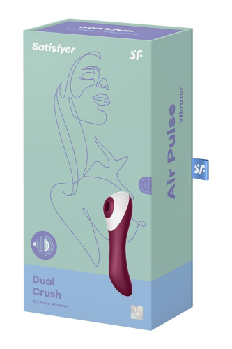 Satisfyer Dual Crush - Вакуумный клиторальный стимулятор двусторонний, 17.5х3.8 см (бордовый)