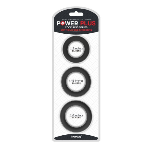 LoveToy Power Plus Soft Silicone Snug Ring - набор силиконовыйх эрекционных колец, 3 шт (чёрный) - sex-shop.ua