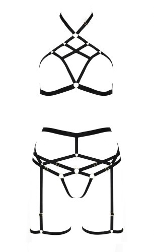 Passion Exclusive Morgan Set OpenBra комплект білизни: трусики, ліф, пояс, XXL/XXXL (чорний)
