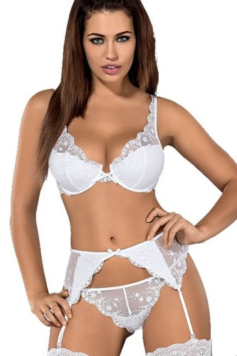Obsessive Etheria set - комплект кружевного белья с поясом для чулок, S/M (белый)