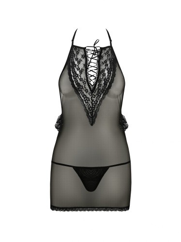 Passion Erza Cheise эротическая cорочка с кружевом и шнуровкой, XXL/XXXL (чёрный)