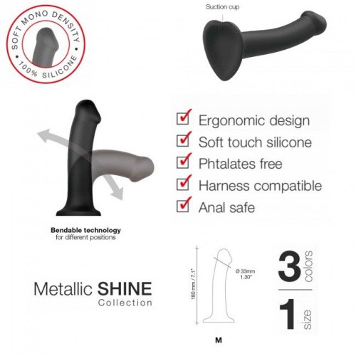 Strap-On-Me Mono Density Dildo, M - Насадка для страпона гибкая, 18х3.3 см., (голубая)