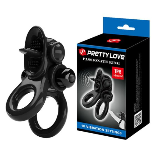 Pretty Love Vibrating Pasionate Cock Ring Black - Эрекционное виброкольцо