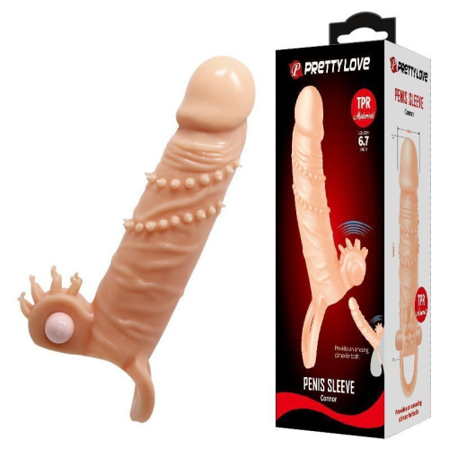 LyBaile Penis extended Sleeve Connor Flesh Vibro - вибронасадка для увеличения члена с клиторальным стимулятором, +4 см (телесный)