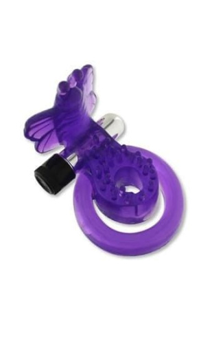 Seven Creations Cock & Ball Butterfly - двойное виброкольцо с бабочкой, 9х1.5 см (фиолетовый) - sex-shop.ua