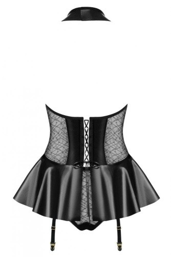 Obsessive 859-COR-1 corset - эротический комплект: корсет с подвязками и трусики, S/M (чёрный)