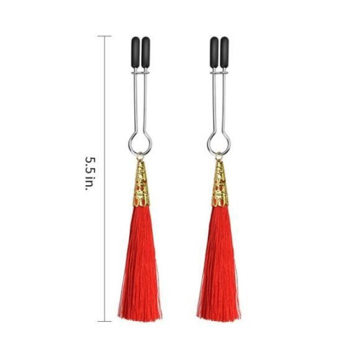 LoveToy - Glamor Tassel Nipple Clamp Red - Затискачі для сосків з пензликами (червоний) - купити в Україні | Секс шоп SEX-SHOP.ua
