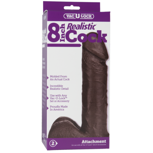 Doc Johnson Vac-U-Lock™ 8" Realistic Chocolate - насадка-фаллоимитатор с мошонкой, 18,5х5,1 см