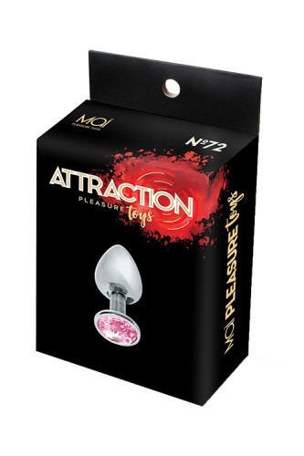 MAI Attraction Toys №73 металлическая анальная пробка с кристаллом, 8х3 см (розовый) - sex-shop.ua