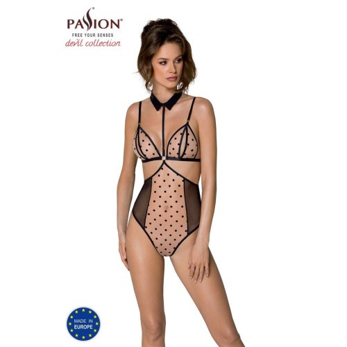 Passion - DOMINICA BODY - Сексульный боди в горошек, S/M (бежевый)
