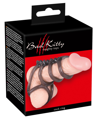 Bad Kitty Cock Ring 3 насадка на член из соединенных эрекционных колец, 7х2.2 см - sex-shop.ua