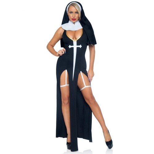Leg Avenue-Sultry Sinner Black/White - Сексуальный костюм монашки, L