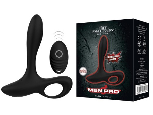 StRubber Hot Fantasy Men Pro Buddy Black - Массажёр простаты с пультом ДУ, 14.2х2.7 см
