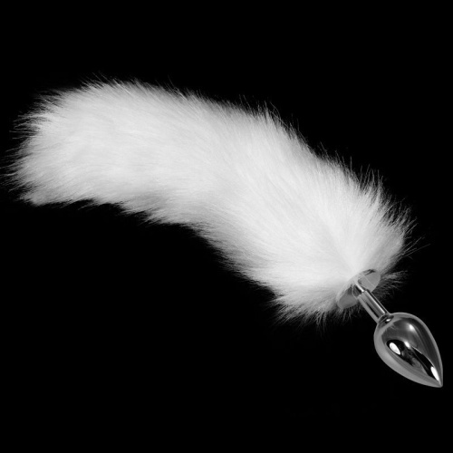 LoveToy Fox Tail White Metal Anal Plug Large - анальная пробка с пушистым хвостом, 8.5х4 см (белый) - sex-shop.ua