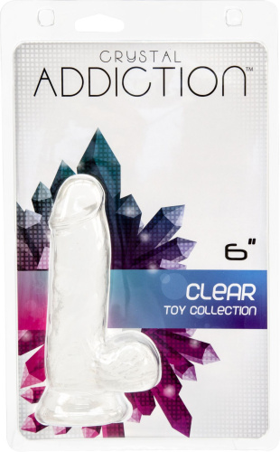 Addiction Crystal Clear Dildo with Balls 6" - Прозрачный фаллоимитатор с присоской, 10.1х3.8 см - sex-shop.ua