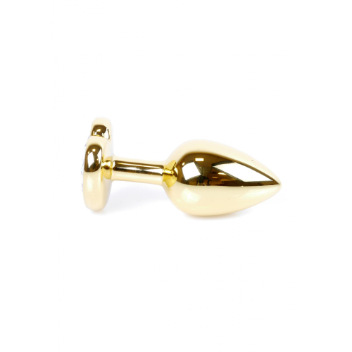 Boss Jewellery Gold Heart Plug Black - Анальная пробка с кристаллом, 7х2,7 см (черный)