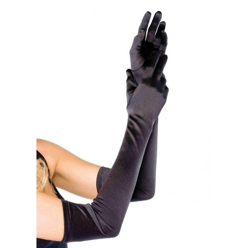 Leg Avenue - подовжені атласні рукавички, S-L (чорні)