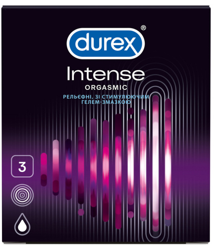 Durex №3 Intense - Рельефные презервативы со стимулирующим гелем, 3 шт - sex-shop.ua