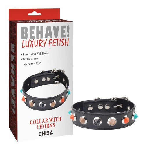 Behave! Collar With Thorns ошейник для БДСМ с цветными заклепками, 40х3.3 см (чёрный) - sex-shop.ua