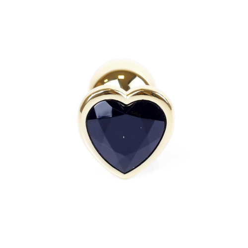 Boss Jewellery Gold Heart Plug Black - Анальная пробка с кристаллом, 7х2,7 см (черный)