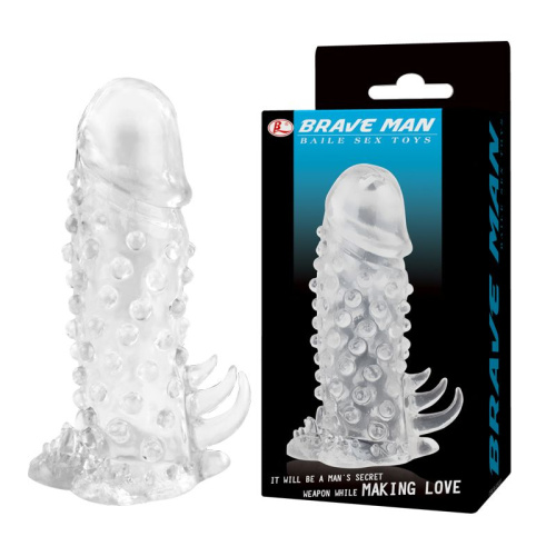 LyBaile Brave Men Sleeve - насадка на член с пупырышками и стимулятором клитора, 13.5х4 см (прозрачный)